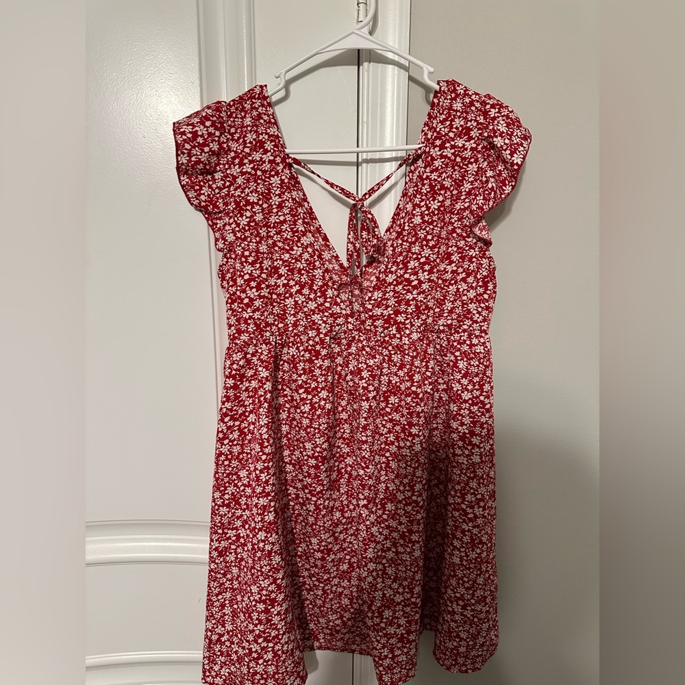 Red and white dress with flowers